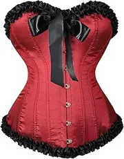 [bawilom] Womens Court Corsets Bustiers Top Sleeveless Satin Lace Up Back Gothic Punk Boned Overbust Marie Antoinette Costumes