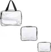 [XUNQUCOM] Clear Cosmetic Bag, Travel Toiletry Bag Set with Zipper, PVC Make-up Pouch Handle Straps for Women Men，Set of 3