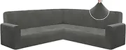 HDCAXKJ Luxury Velvet Sectional Couch Covers Thick Stretch L Shaped Corner Sofa Slipcover Universal Non Slip U Shape Sectional Sofa Cover Furniture Protector Machine Washable (Dark Grey, X-Large)