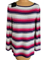 NWT ST. JOHN Santana Knit Blue Thistle Raspberry Sweater Shirt Shell sz L $850