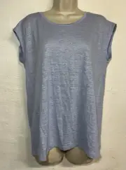 NWT Tahari Large Linen Top Light Blue Cap Sleeve Button Back Shirt