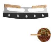Pizza Slicer Cutter Herbs Mezzaluna Stainless Steel Double Handle Rocker Knife S