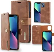 iPhone 13 Pro, 2 in 1 Flip Folio Leather Magnetic Wallet Case - Brown