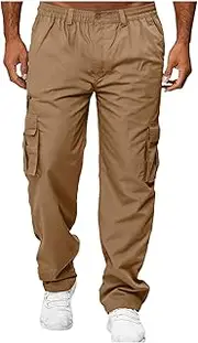 Men's Cargo Pants Tactical Baggy Elastic Waist Straight Legs Pants Casual Work Travel Pants with Multi Pockets