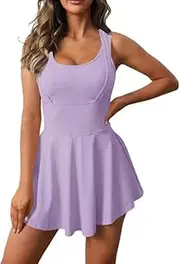 [Generic] Womens Sleeveless 2-in-1 Athletic Tennis Golf Dress Underneath Workout Active Dresses with Built-in Shorts