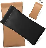 [VERDANVERSE] 2 Pcs Sunglass Pouches Squeeze Top Leather Glasses Case Anti-scratch Stain-resistant Space-saving for Men Women
