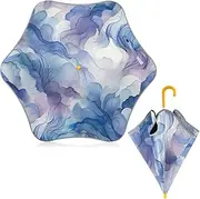[ODAWA] Kids Umbrellas Blue Purple Watercolor Windproof Compact Stick Umbrella for Rain, Sun Umbrella for Walking