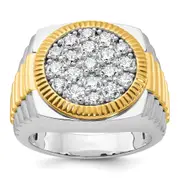 14k Two-tone Gold Men's Polished and Satin 2.1 carat Diamond Complete Ring