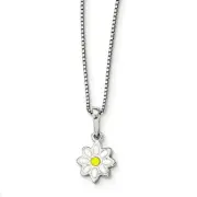 .925 Sterling Silver Children's Enameled Flower Necklace 15" Chain Kids Jewelry