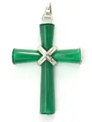 Vintage Women Green Jade Gemstones Cross Pendant Chain Pendant Necklace Jewelry
