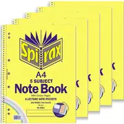 Spirax 596C 5-Subject Notebook 7mm Ruled Coloured Paper Spiral 250 Page A4 [Pack 5]