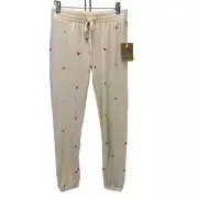PJ Salvage Draw String Retro Heart Print Lounge Sleep Pant - Oatmeal Tan - XS