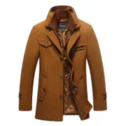 Nevenka Mens Pea Coat Wool Blend Single Breasted Overcoat for Winter-Camel