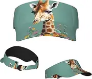 [RLDOBOFE] Sun Visor Hat Adjustable Empty Top Baseball Cap Giraffe with Flowers Sun Hats for Women Men Sunscreen Visor Caps Summer Beach Sports Hats Black, Black, One Size