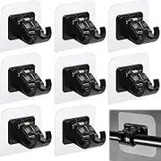 8PCS No Drill Curtain Rod Brackets No Drilling Self Adhesive Curtain Rod Holder Hooks Nail Free Adjustable Curtain Rod Hooks Curtain Hangers for Home Bathroom Kitchen & Hotel (Black)