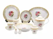 Antique Gold Rose/Floral 49 Pcs Dinner Set, Completely Service For 8 Person