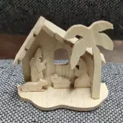 Handmade Miniature Manger Scene With Palmtree Scroll Saw Art Wood Jesus