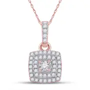 10k Rose Gold Round Diamond Square Pendant 1/4 Cttw