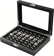 [ByKen Jewelry] Byken Carbon Fiber Ring Organizer for Jewelry,Rings Display Case,Small Travel Jewelry Box,49 Slots Cufflink Storage Tray with Glass Lid,Black