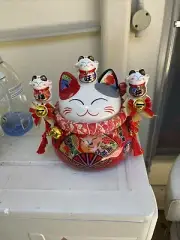 Ceramic Maneki Neko Figurine Fortune Cat Money Box Colour 25X25X15cm Never Used