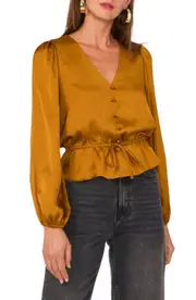 1.STATE Satin Peplum Top in Cathay Spice at Nordstrom, Size Small