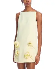 Self-Portrait Yellow Crepe Flower Mini Dress