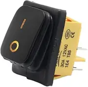 CZKE On Off 30A/250V Heavy Duty 4 pin DPST IP67 Sealed Waterproof T85 Auto Boat Marine Toggle Rocker Switch with LED 12V 220V 30x22(Black Paint Yellow,6V)
