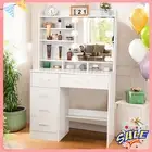 Dressing Table Bedside Tables Makeup 10 LED Sliding Mirror and 5 Drawers Set