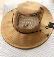 Summer Bucket Hat Fishing Sun Cool Mesh Top Garden Outdoor Cap Hats Light Brown