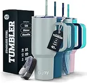 O'JAY Insulated 40oz Tumbler with Handle and Straw Lid - 100% Leak-Proof - Cupholder Friendly Travel Mug - Stainless Steel Insulated Tumbler with lid and Straw - Gifts for Women Men Him Her