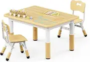 Kids Table and 2 Chairs Set, Height Adjustable Toddler Table and Chair Set, Graffiti Desktop, Classroom/Daycare/Home, Children Multi-Activity Toddler Table Kids Table for Ages 2-8