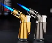 PIPITA 2 Pack Culinary Butane Torch Lighter, Big Jet Flame Refillable Portable Torch, Adjustable Flame for Candle Lighter/Camping/Baking/Home Welding BBQ (Without Butane) (Black+Golden)