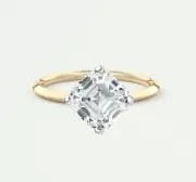 IGI F/VS 2 Ct Lab Created Grown Diamond Turned Asscher Cut 14K Yellow Gold Ring