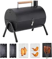 Barrel Charcoal Grill - Portable Barbecue Smoker Set | Ventilated Lightweight BBQ Barrel Grill for Patio Balcony Camping | Outdoor Charcoal Cooking Stove for Garden Porch Backyard Picnic Events