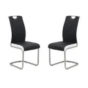 Raimon Furniture Set of 2 Argus Faux Leather Dining Chair - Brushed Metal Legs - Black & White