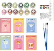 6 Pack Paint by Numbers Kits for Adults, Painting Kits for Beginners On Colored Canvas, Retro Cocktail Paint by Numbers Kit, Easy DIY Acrylic Pigment Drawing Paintwork for Home Wall Decor