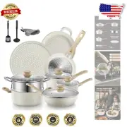 Effortless 15-Piece White Cookware Set - Non-Stick Aluminum & Silicone Strainer