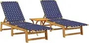 Camping Sunloungers Reclining Patio ChairsSun Loungers 2 pcs with Table Dark Blue Solid Wood Acacia