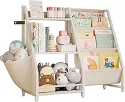 Kids Bookshelf and Toy Organizer, 3 Tier Muti-Functional Kids Bookcase Montessori Toddler Book Shelf, Toy Storage Organizer with Bookshelf for Children's Room, Bedroom, Playroom, Nursery