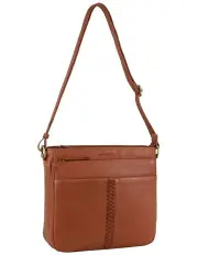 Pierre Cardin Leather Woven-Stich Design Crossbody Bag in Tan