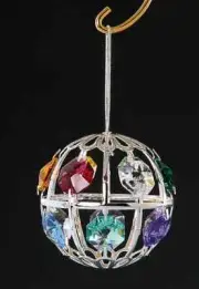 Crystal Ball - FIGURINE - ORNAMENT SILVER PLATED W/ MULTI COLOR AUSTRIAN CRYSTAL