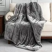 BUZIO Sherpa Fleece Weighted Blanket 7 kg for Adult, Unicolor Ultra-Soft Fleece and Sherpa, Dual Sided Cozy Plush Blanket for Sofa Bed, 150 x 200 cm, Grey