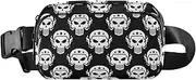 [GuoChe] Fashionable Fanny Waist Pack Women Men Happy Halloween Skulls Black Large Capacity Cross Body Bag Belt Pack with Adjustable Strap for Travel Gym Work, Happy Halloween57, 8" x 5.3" x 2.3", Retro