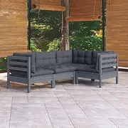 4 Piece Garden Lounge Set with Cushions Grey Pinewood, Conversation Sets