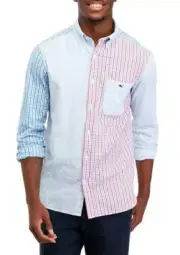 VINEYARD VINES Shirt Mens Large Blue Check Button Up Seersucker Pocket Logo $118