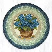 Blue Hydrangea Round Rug Handwoven 100% Natural Jute Perfect Kitchen Decor 27"