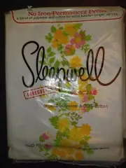 Vintage 2 Sleepwell Percale Pillow Cases Yellow Floral Irregulars 42x36 NOS USA