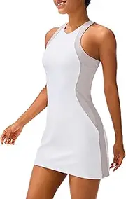 [JOYSPELS] 2025 Athletic Tennis Golf Dress for Women with Built-in Bra & Detachable Shorts Pockets Colorblock Dresses