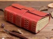 Vintage Writing notes Notebook sketchbook Diary Notepad leather red exotic
