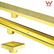 Brushed Gold Tile Insert Slim Stripe Fence Linear Shower Grate Floor Drain Waste